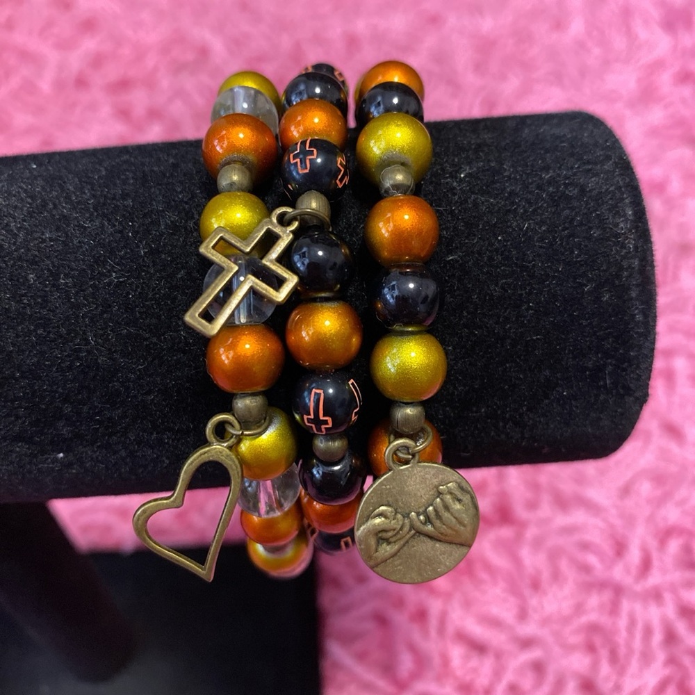 Orange Gold and Black Beaded Bracelets Christian Jewelry